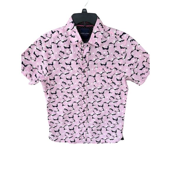 Acreoss the pond Mens Pink Short Sleeve Shirt With Abstract Print Size S - Picture 2 of 6